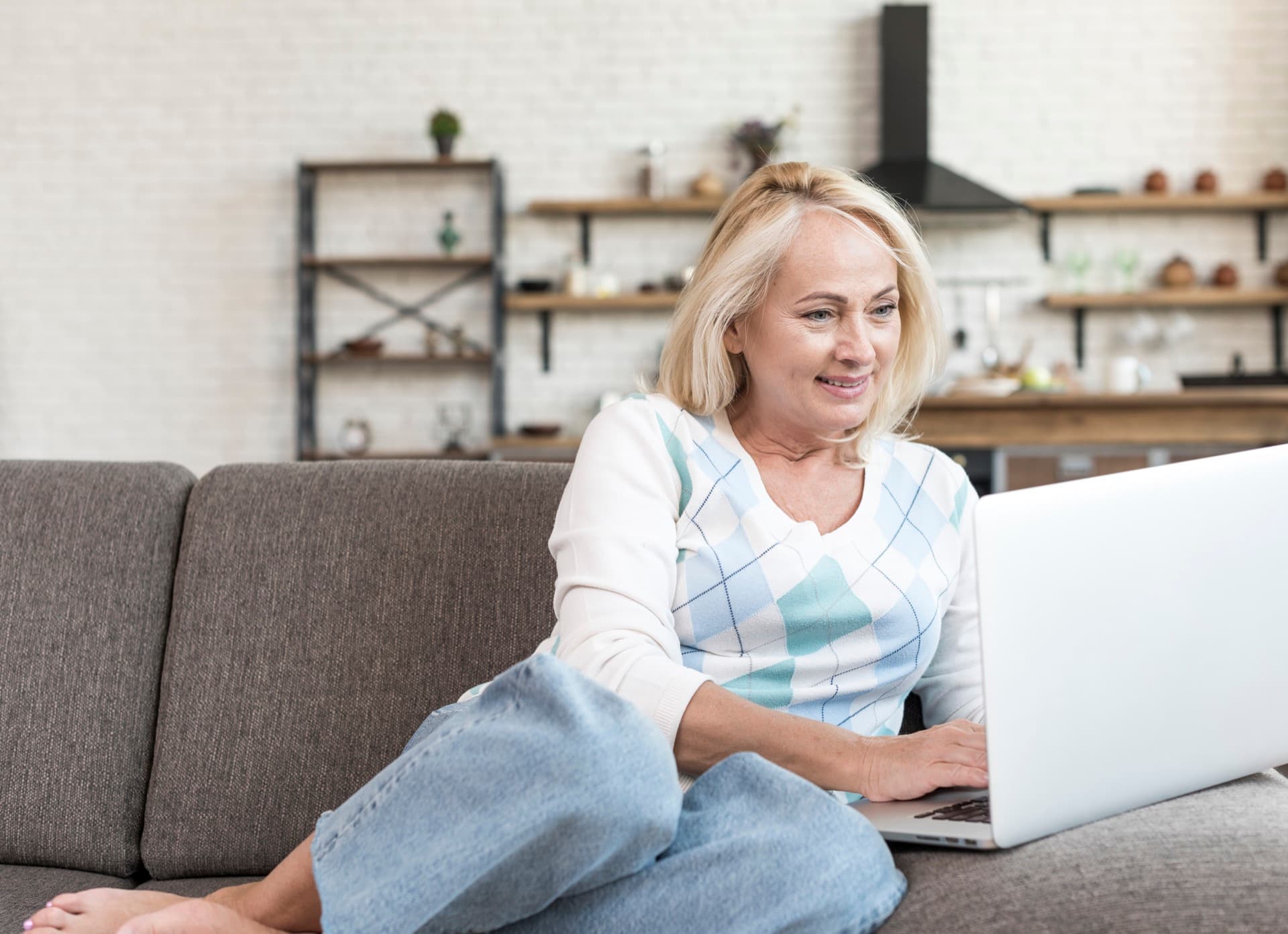 Senior couple using tablet for English conversation practice
